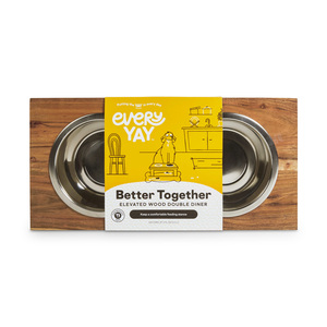 EveryYay Better Together Comedero Elevado Doble de Madera con Tazones de Acero Inoxidable para Perro, Mediano