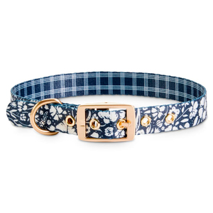 Bond & Co Collar Negro Doble Vista Diseño Tartán y Flores para Perro, Mediano