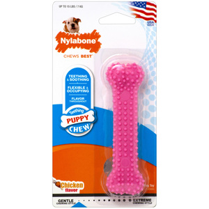 Nylabone Puppy Chew Juguete Masticable Hueso Flexible Sabor Pollo para Cachorro Color Rosa