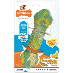 Nylabone Juguete Masticable Diseño Hueso Texturizado con Esencia Maní/ Plátano para Cachorro, Mediano